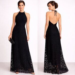 Theory Black Elizabetha Daisy Lace Halter Gown – Built-in Cups – Size 4